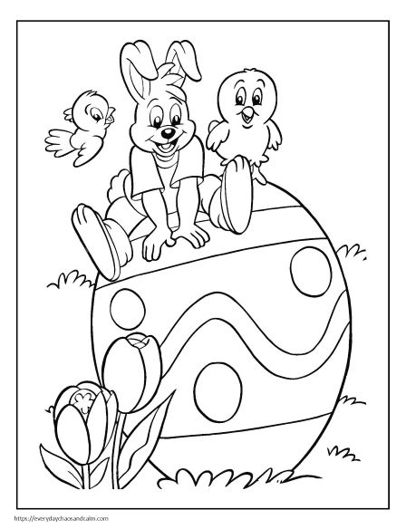 Bunny Jumping Over Easter Egg Coloring Page